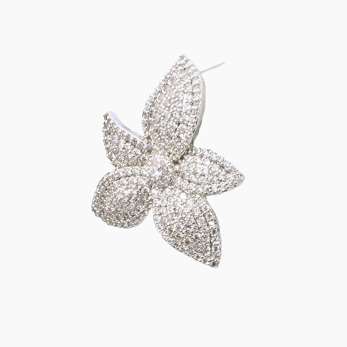 Silver flower-shaped earring on a white background