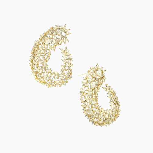 Gold earrings on a white background