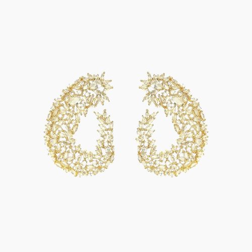 Pair of gold earrings on a white background