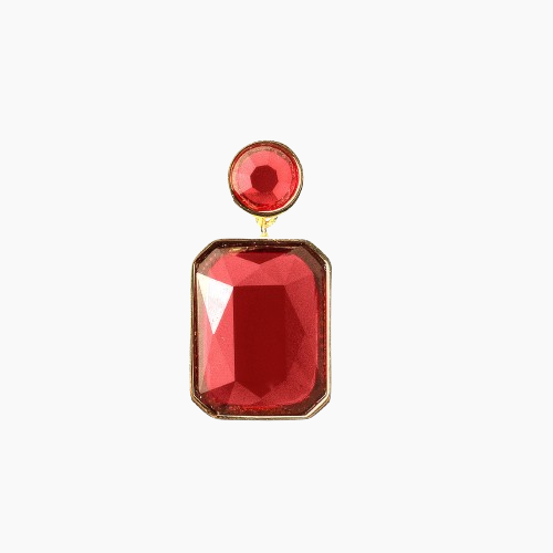 Red gemstone earring on a white background