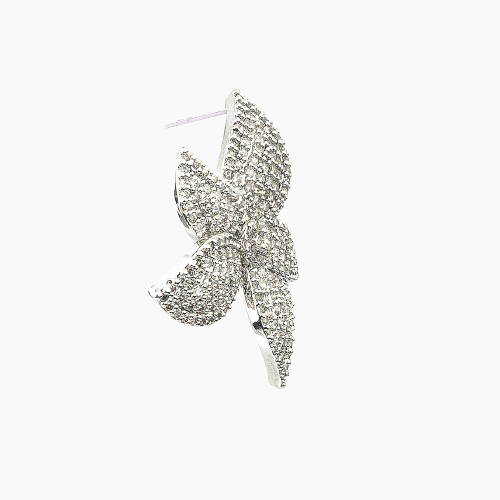 Silver butterfly-shaped earring on a white background